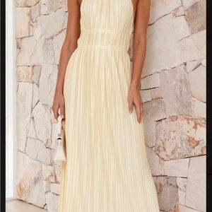 Elegant Cream Halter Maxi Dress